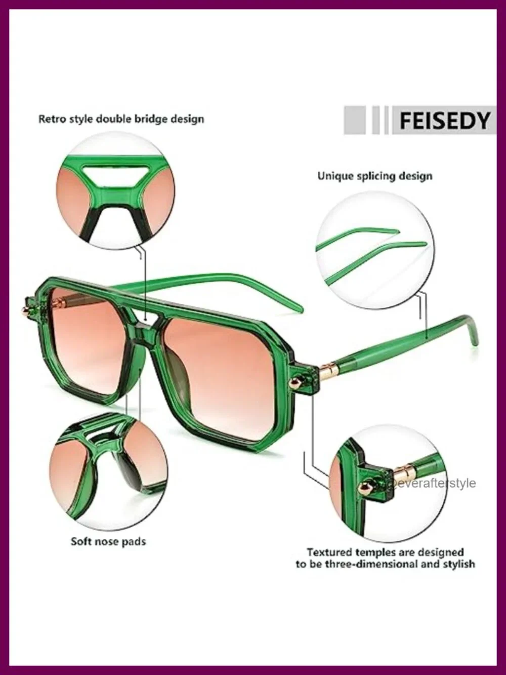 Vintage Square 70s Aviator Sunglasses - UV400 Protection Retro Stylish Frame